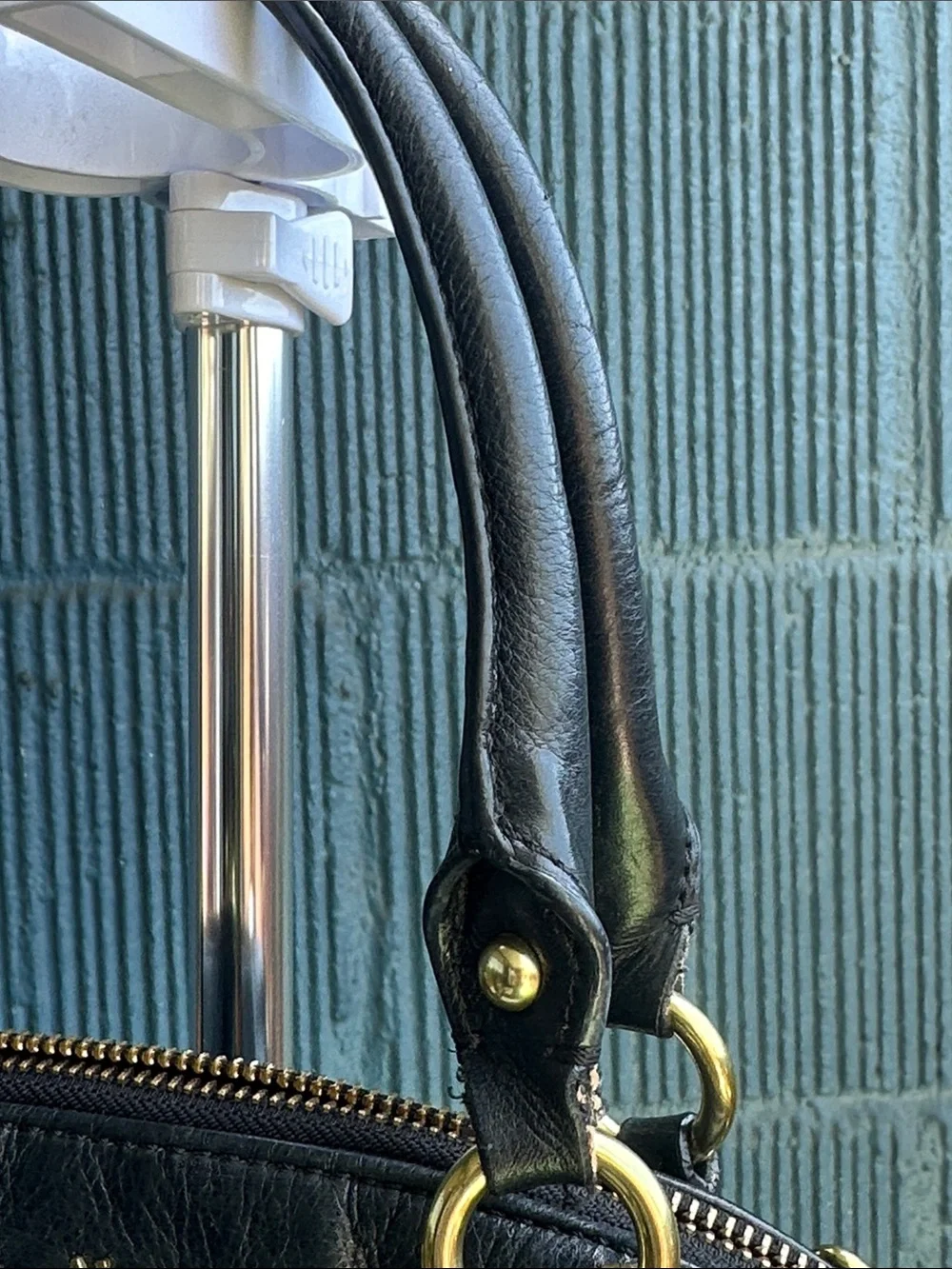 Coach Black Pebbled Leather Shoulder Bag with Gold Accents